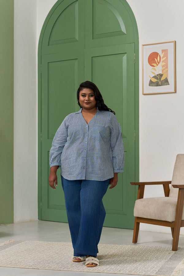 Electric Blue Striped Shirt for a Bold Office Look