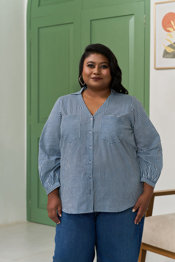 Electric Blue Striped Shirt for a Bold Office Look