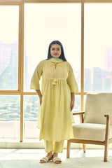 Elegant Sorbet Yellow Festive Kurta (Set of 3) with Lace