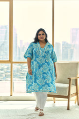 Ocean Blue Floral Cotton Kurta – Summer Prefect(only kurta)