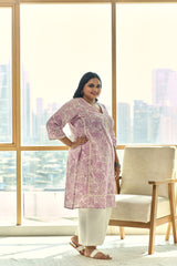 Elegant Block Print Dusty Lilac Kurta(only kurta)