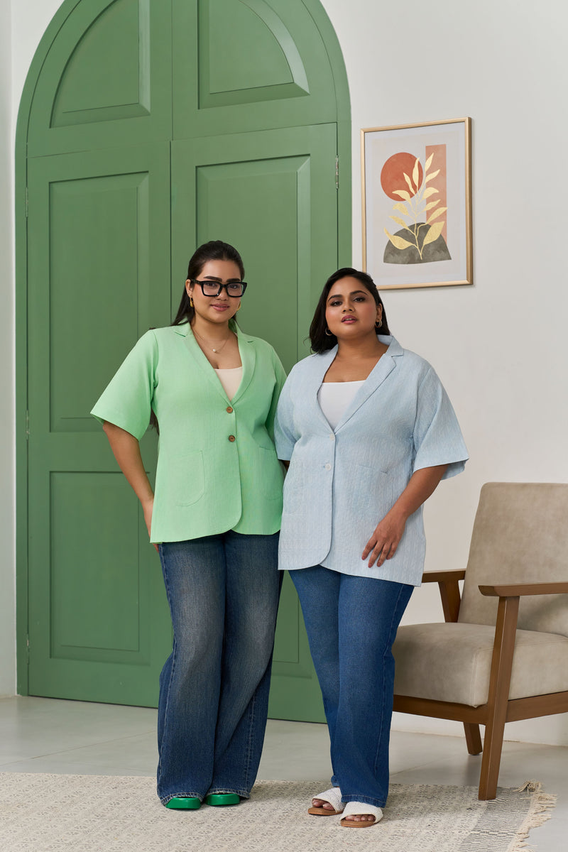 Mint Green Linen Lapel Collar Jacket
