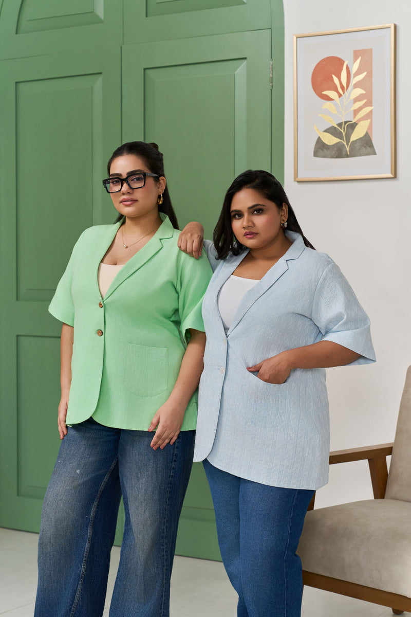 Mint Green Linen Lapel Collar Jacket
