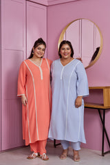 Coral Peach Modal Kurta Set with Lace Accents (Set of 2)