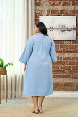 Light Blue Mid-Length Shirt Collar Dress