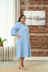 Light Blue Mid-Length Shirt Collar Dress