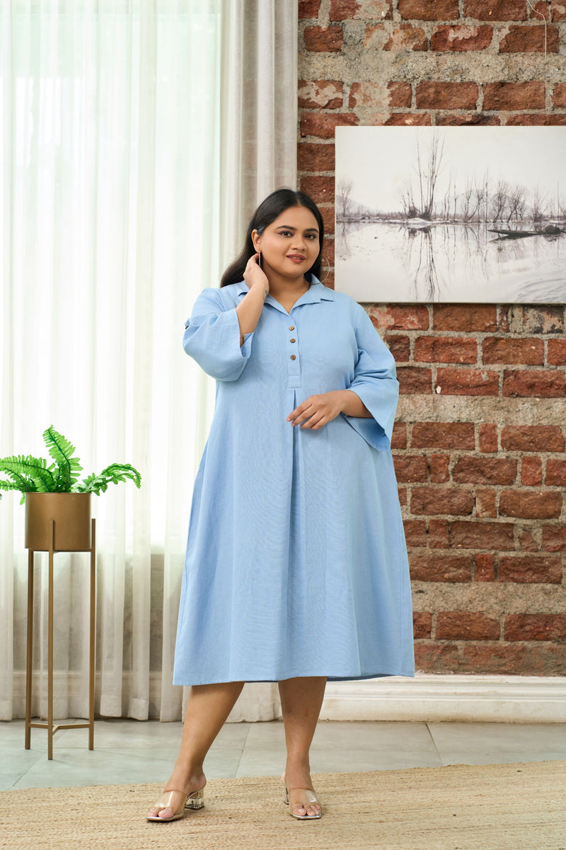 Light Blue Mid-Length Shirt Collar Dress