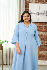 Light Blue Mid-Length Shirt Collar Dress