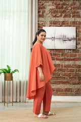 Rust Orange Cotton Co-ord Set with Shrug(Set of 3)