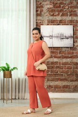 Rust Orange Cotton Co-ord Set with Shrug(Set of 3)