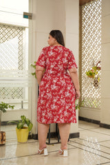 Red Floral Cotton Maxi Button Down Dress - Plus size