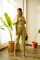 Olive green Crop top & Pants Co-ord Set- Regular Size