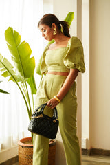 Olive green Crop top & Pants Co-ord Set- Regular Size