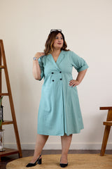 Dusty Green Button-Down Lapel Jacket Dress