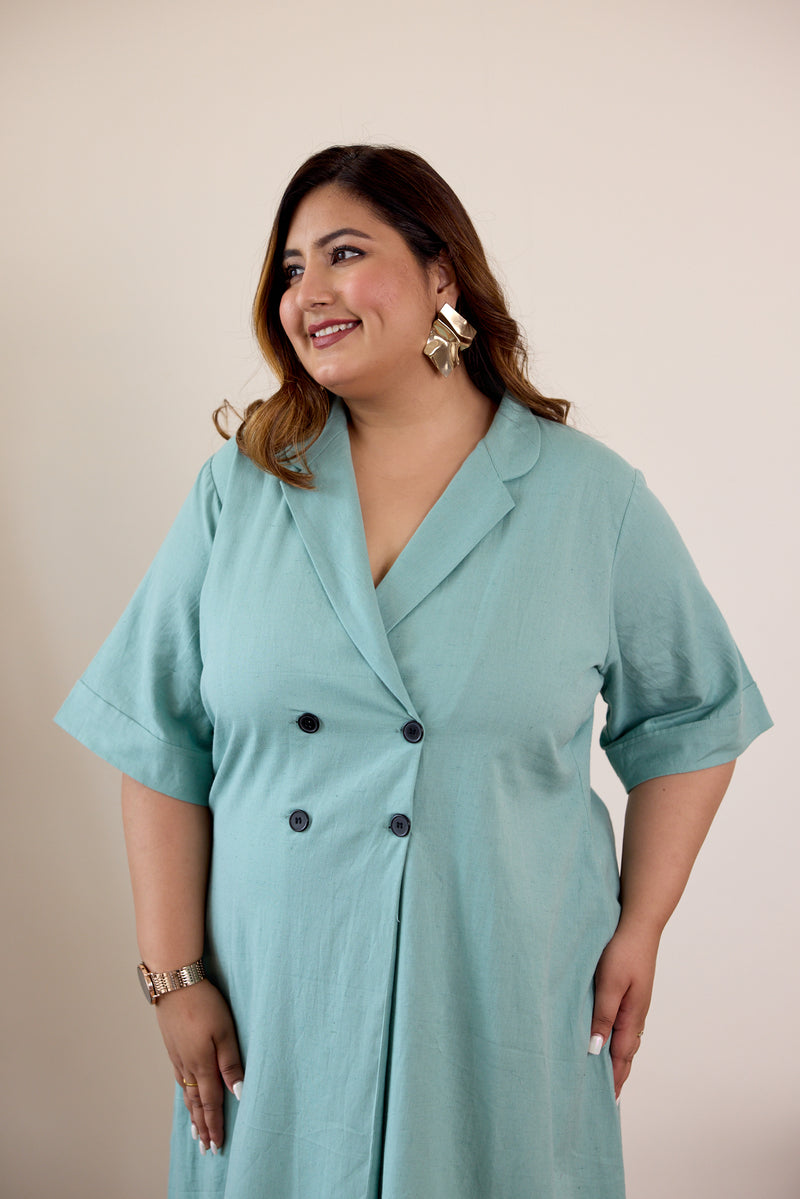 Dusty Green Button-Down Lapel Jacket Dress