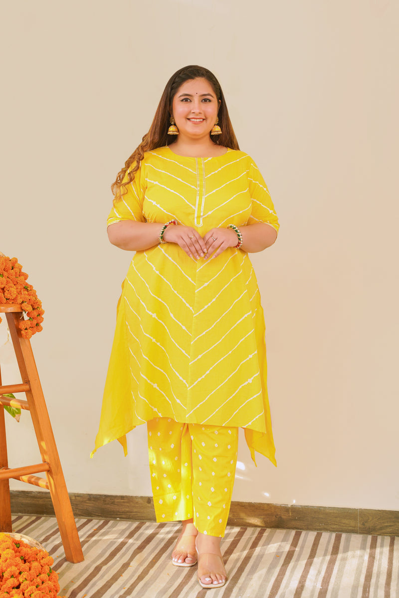 Yellow Leheriya Kurta Set - (Set of 2)