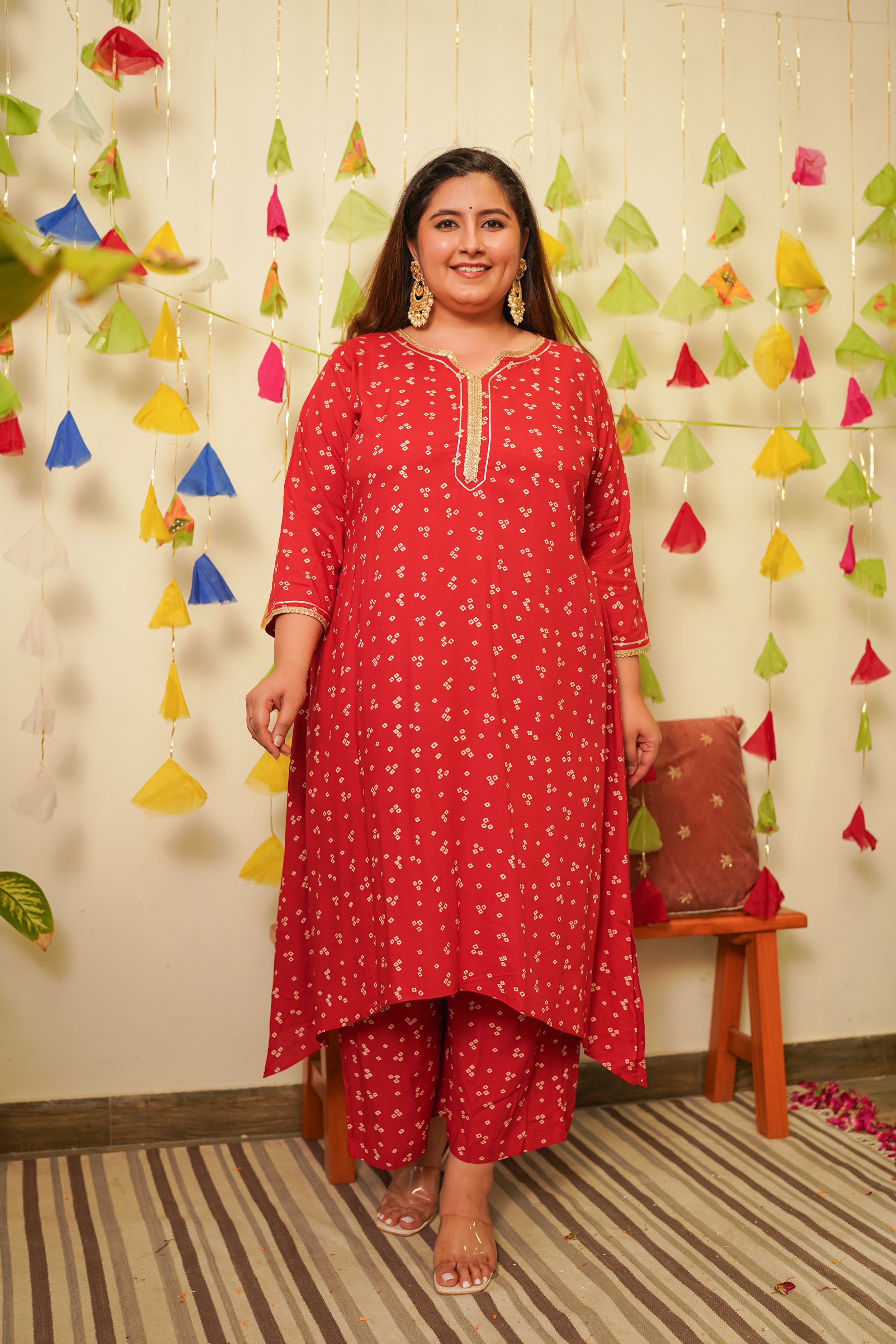 Red Bandhani Kurta Set – Nangaliaruchira