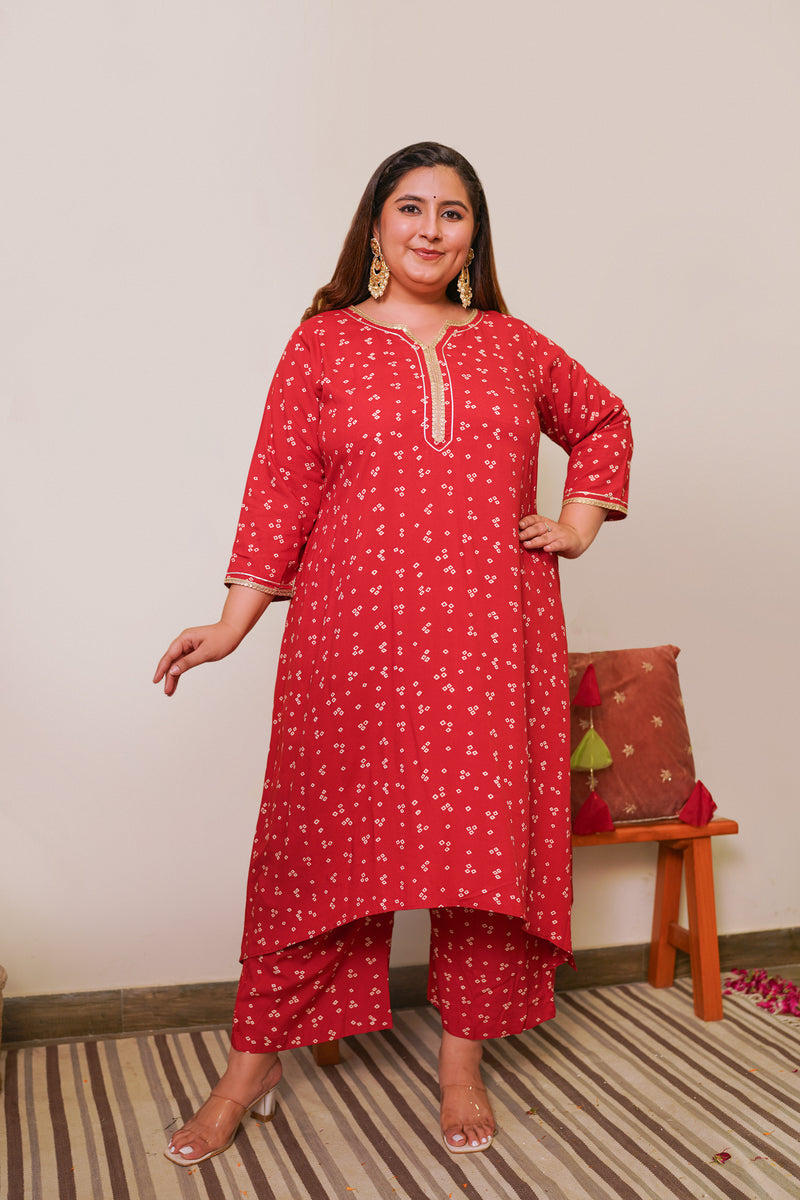 Red Bandhani Kurta Set - (Set of 2)