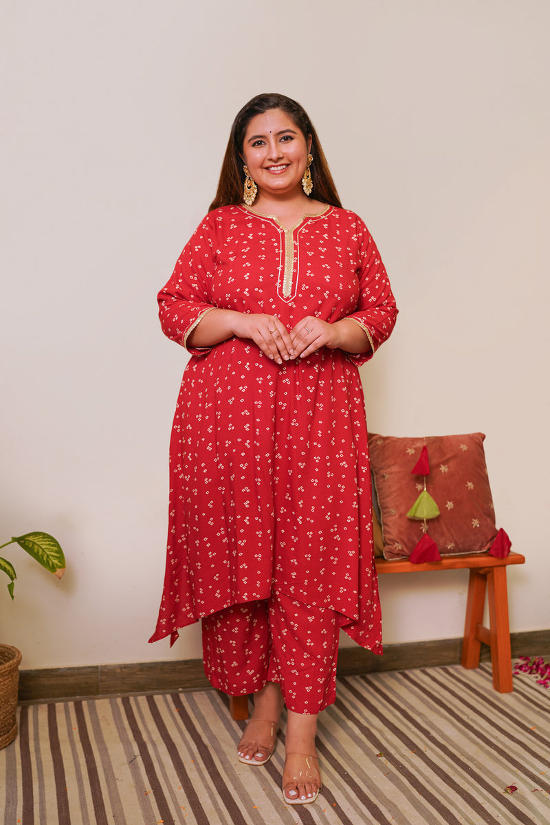 Red Bandhani Kurta Set - (Set of 2)