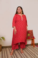 Red Bandhani Kurta Set - (Set of 2)