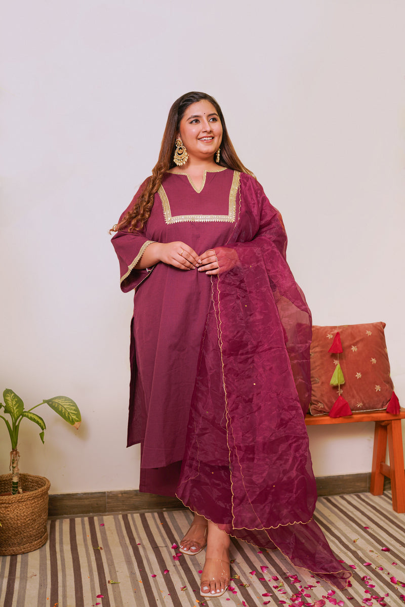 Wine Marori Royal Kurta Set - (Set of 3)