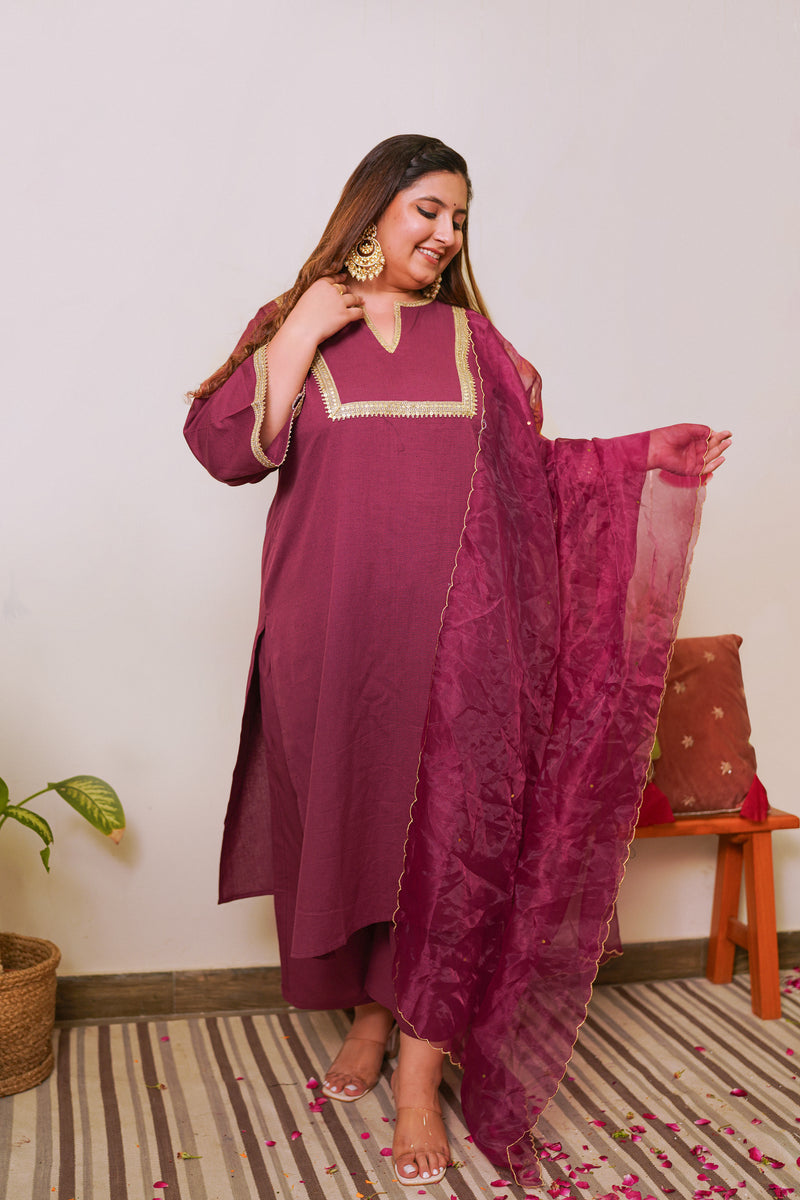 Wine Marori Royal Kurta Set - (Set of 3)