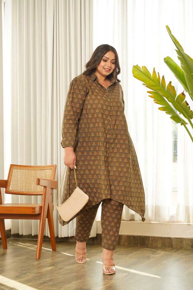 Brown Hi-Lo Co-ord Set (PLUS SIZE)