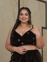 Brown Velvet Gold Bralet-Plus Size