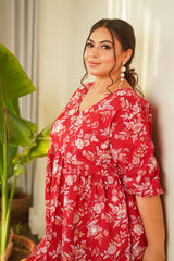 Red Floral Cotton Tiered Maxi-Plus Size