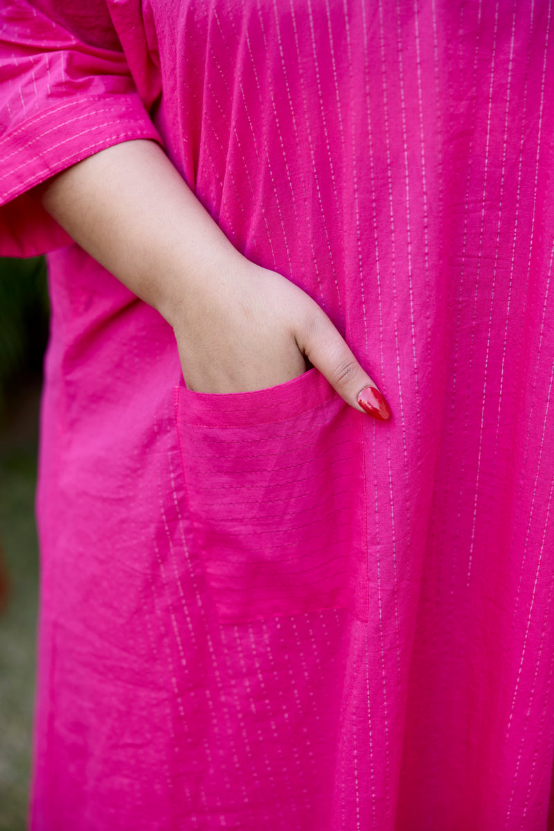 Pink Lurex V-Neck Anti-Fit Dress