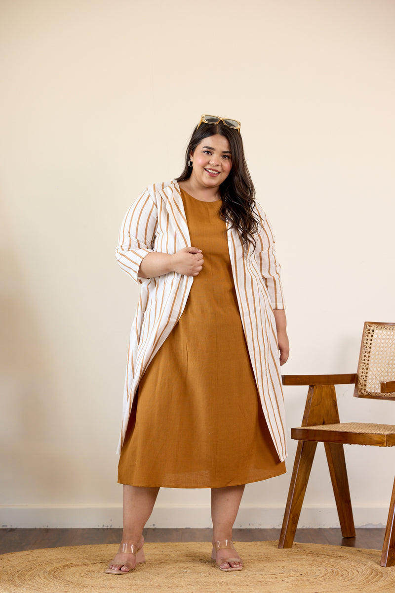 Brown Striped Jacket Dress