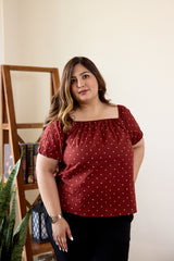 Maroon Puffed Sleeve Hand Block Printed Polka Top