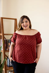 Maroon Puffed Sleeve Hand Block Printed Polka Top