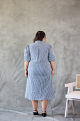 Tailored Blue Striped Button-Down Dress