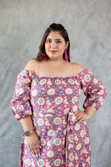 Pink Floral Printed Off Shoulder Maxi Dress