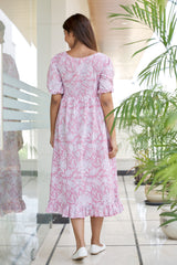 Pink Floral Tiered Cotton Maxi Dress- Regular Size