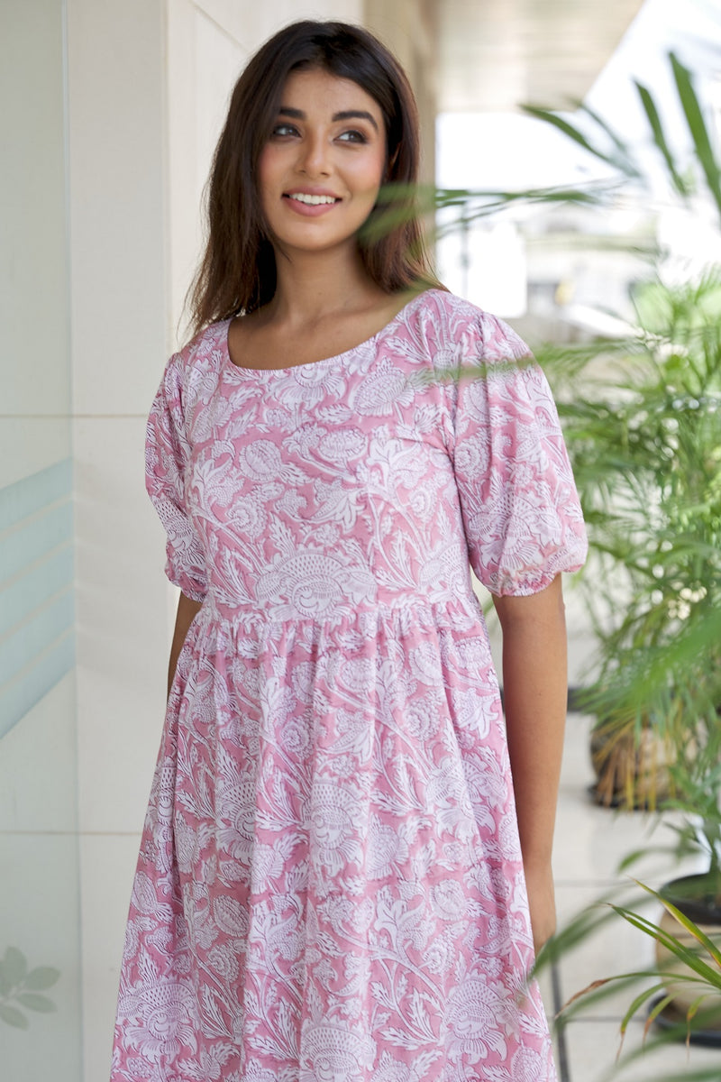 Pink Floral Tiered Cotton Maxi Dress- Regular Size