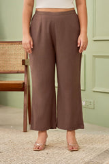 TAUPE LINEN MID-RISE RELAXED FIT PANTS