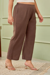 TAUPE LINEN MID-RISE RELAXED FIT PANTS