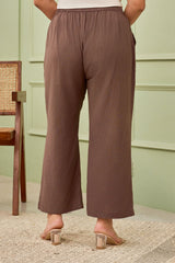 TAUPE LINEN MID-RISE RELAXED FIT PANTS