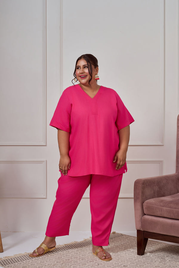 Hot Pink Linen-Blend Co-ord Set