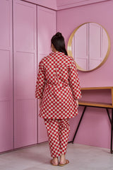 Red-White Checkered Print Cotton Co-ord Set