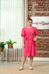 Fushia Pink Button-Down Shirt Dress With Belt