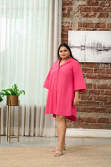 Fuchsia Pink Button-Down Shirt Dress