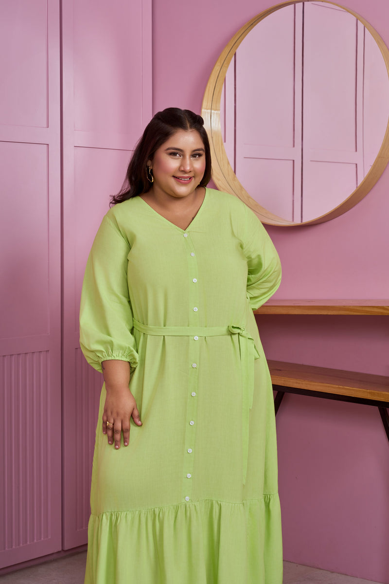 Lime Green Tiered Modal Maxi Dress