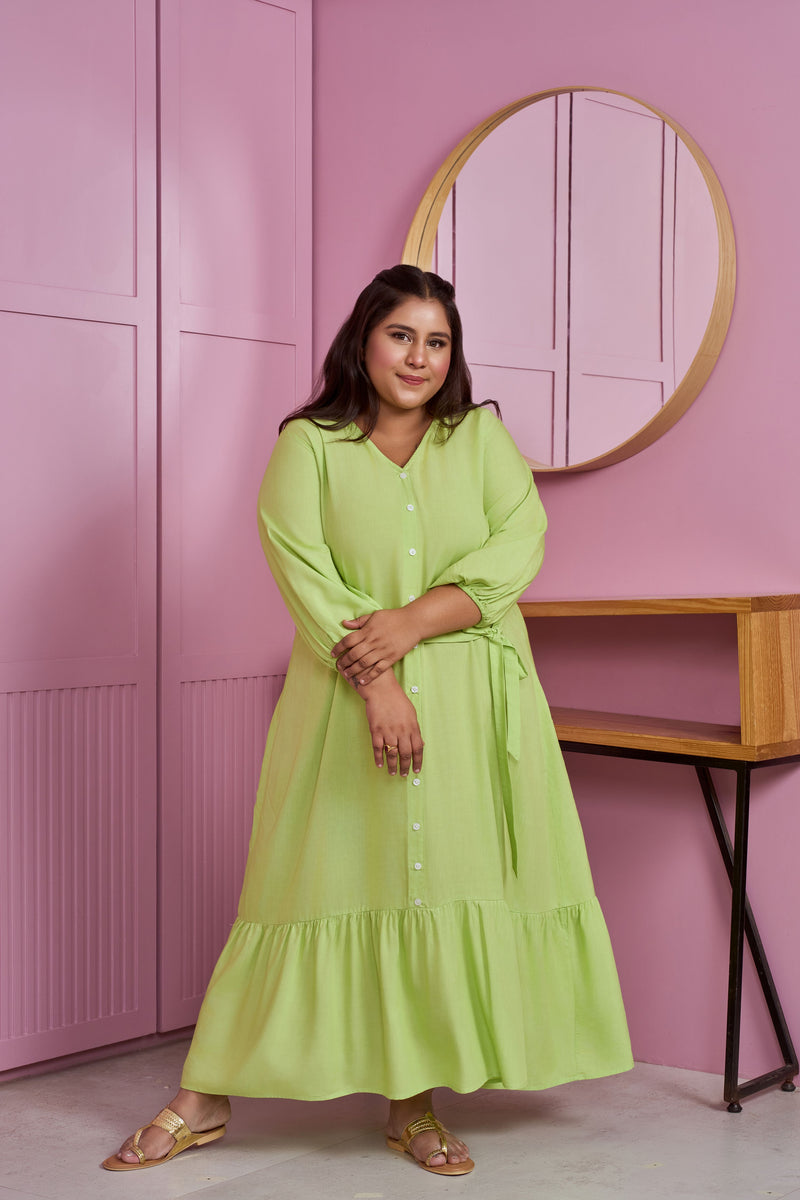 Lime Green Tiered Modal Maxi Dress