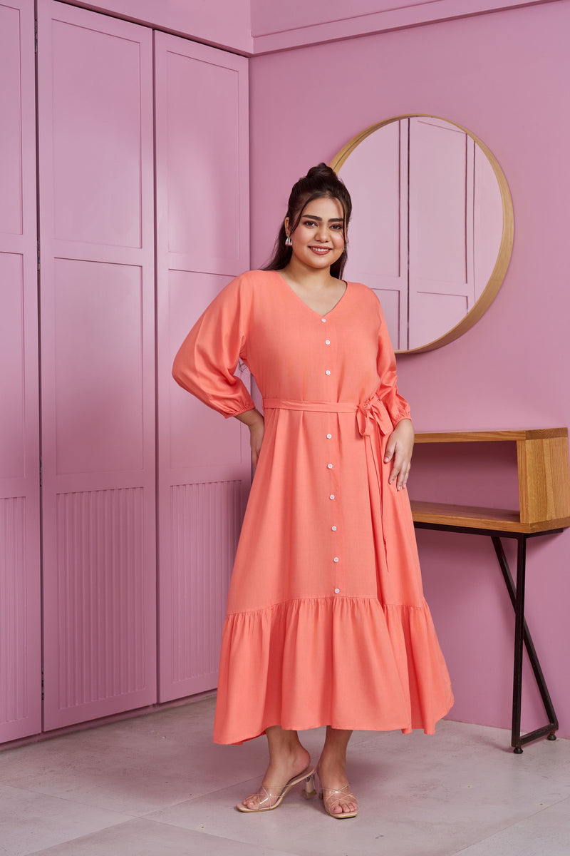 Coral Peach Tiered Modal Maxi Dress