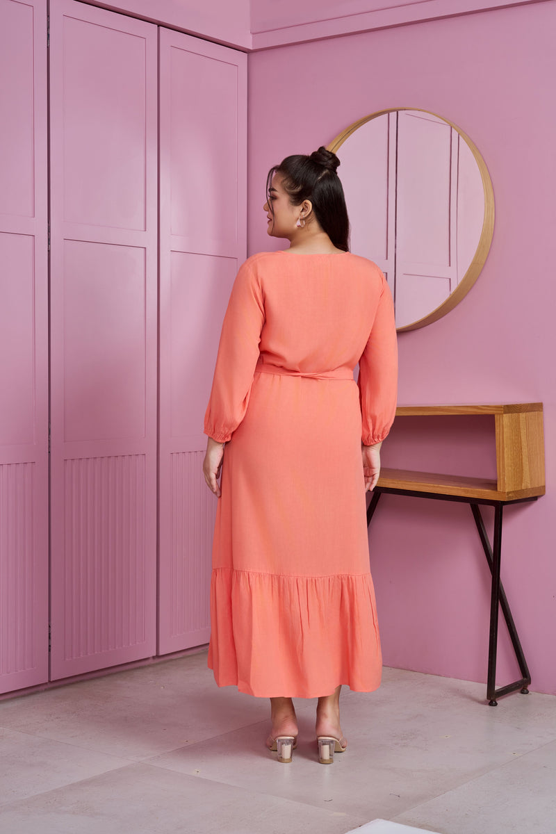 Coral Peach Tiered Modal Maxi Dress