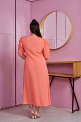 Peach Modal Puff Sleeve Pleated Maxi Dress