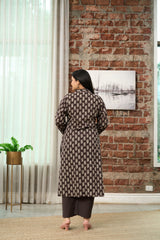 Brown Printed Kurta with Kantha Pants